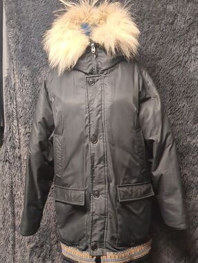 PIONEER Black Parka with Faux Fur Trim Hood